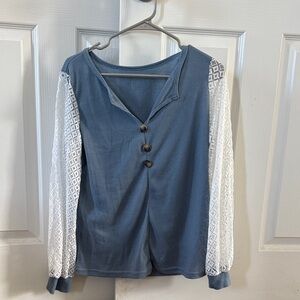 SHEIN Blue and White Textured Blouse